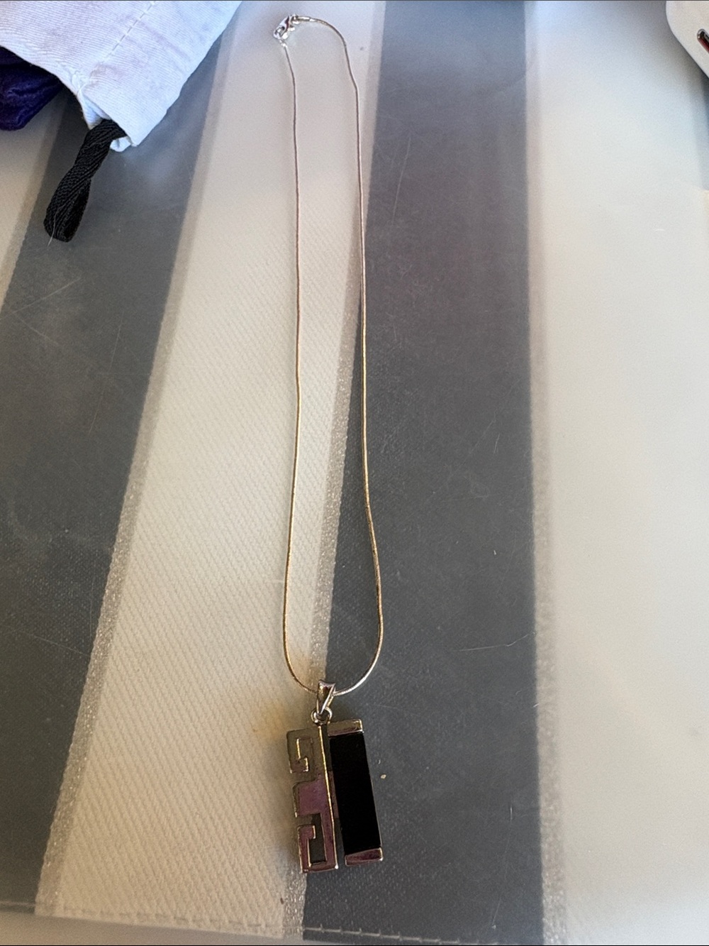 Silver Necklace with Black Rectangular Pendant